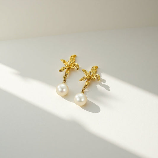 Blooming Pearl Drop Earrings - Sylestial Jewel - Gold - waterproof jewelry - lifetime warranty
