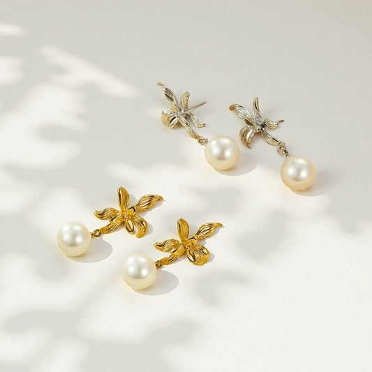 Blooming Pearl Drop Earrings - Sylestial Jewel - Gold - waterproof jewelry - lifetime warranty