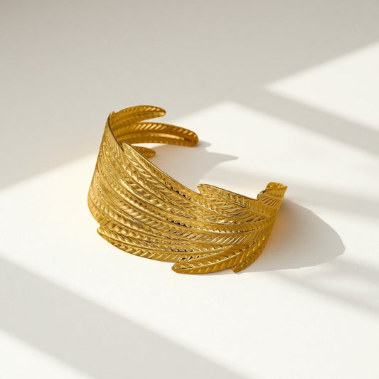 Golden Feather Cuff - Sylestial Jewel - waterproof jewelry - lifetime warranty